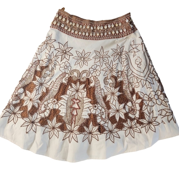 Embellished Boho Beachy Skirt SZ: 8 Cotton Blend Beaded Seahorse Pirate Shells - Picture 11 of 16
